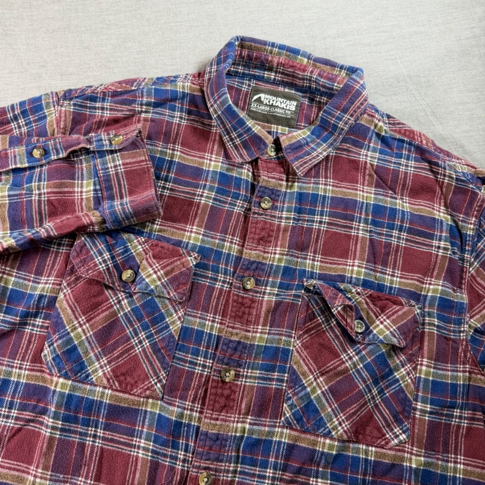 Mountain Khakis Flannel Shirt Mens XXL Burgundy Plaid Excellent Organic Cotton